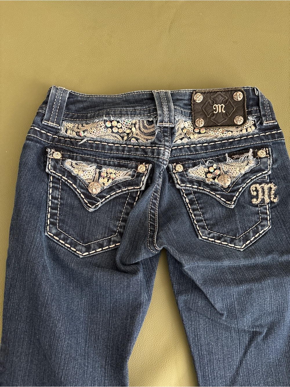 Miss Me Embellished Dark Blue Denim Jeans with Sequin Accents